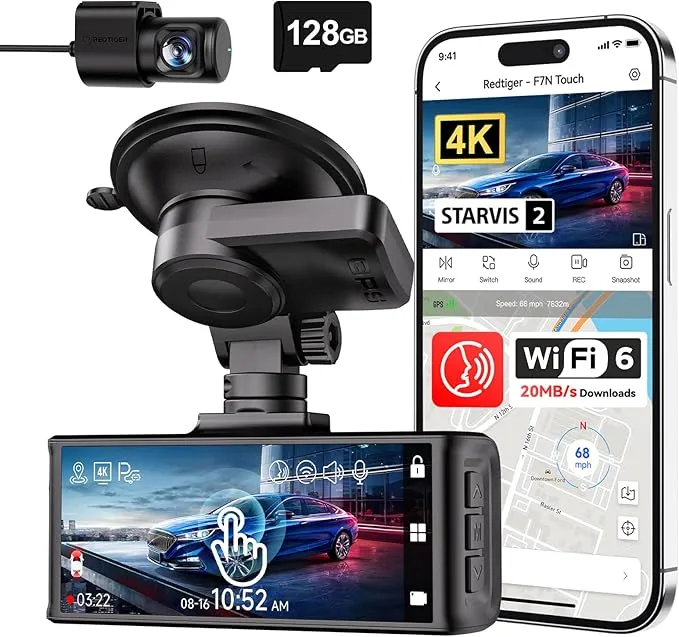REDTIGER Dashcam 4K con STARVIS 2 y WiFi 5.8G, 128GB