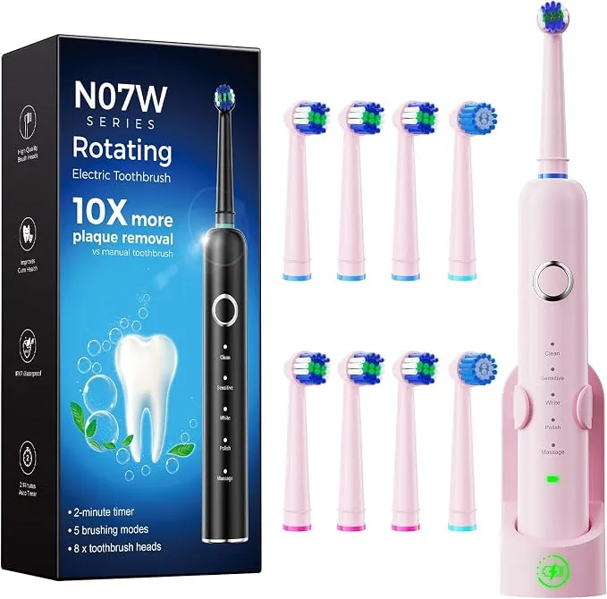 Novalun Cepillo de Dientes Eléctrico de Rotación para Adultos y Niños (Rosa)