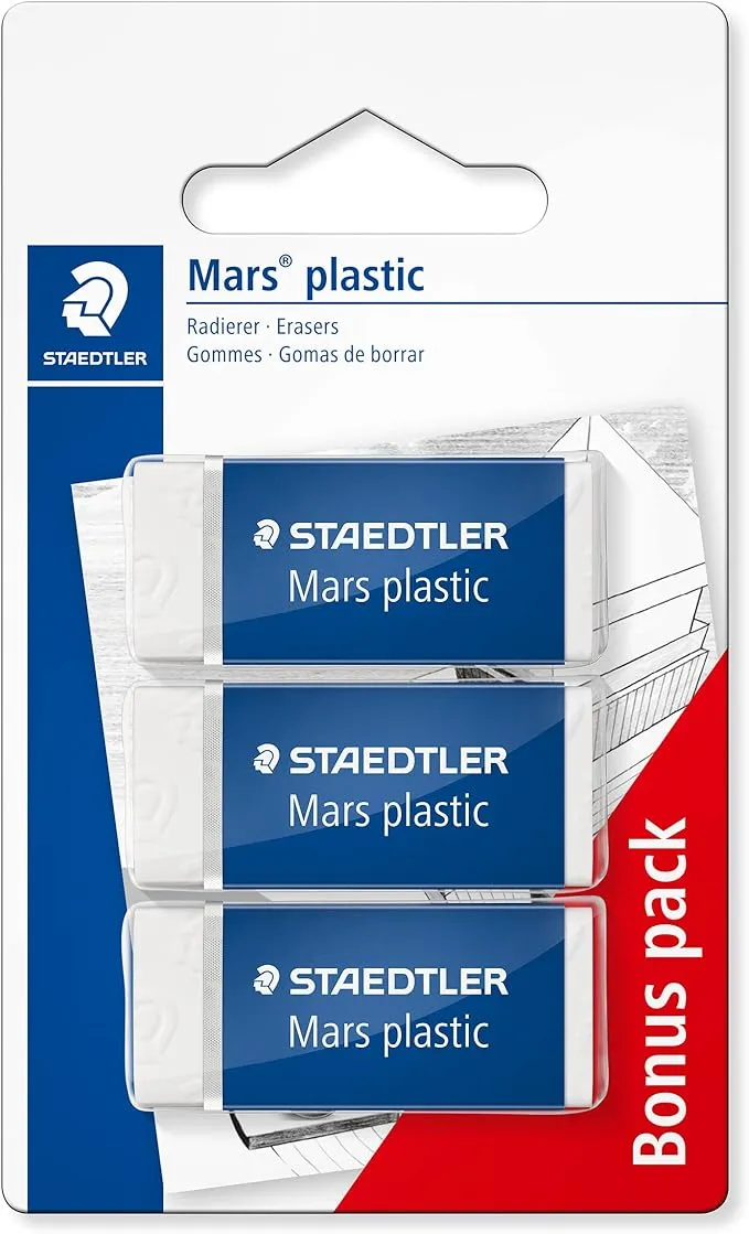 Pack 3 Gomas de Borrar STAEDTLER Mars plastic 526 53 Larga Duración