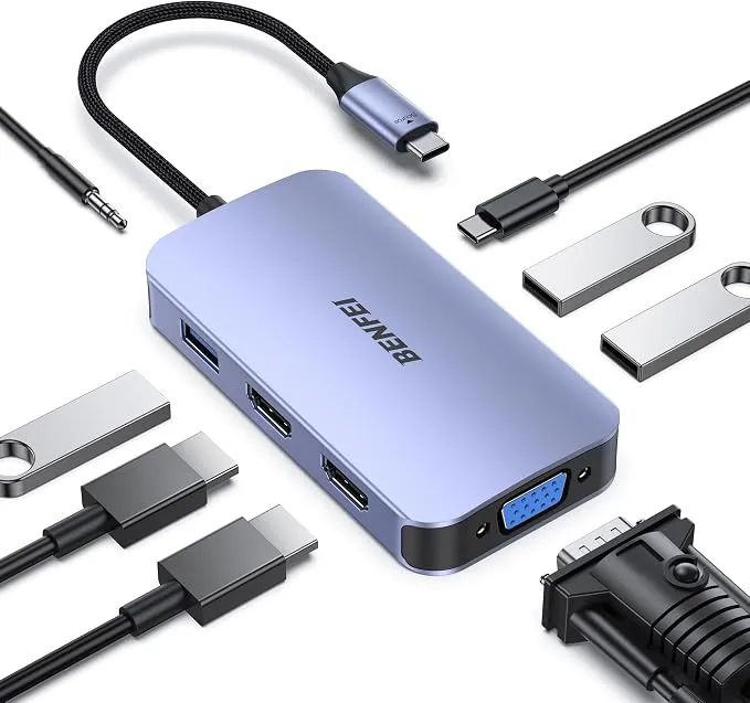 BENFEI Docking Station USB C 8 en 1 con Triple Pantalla y Carga Rápida 100W