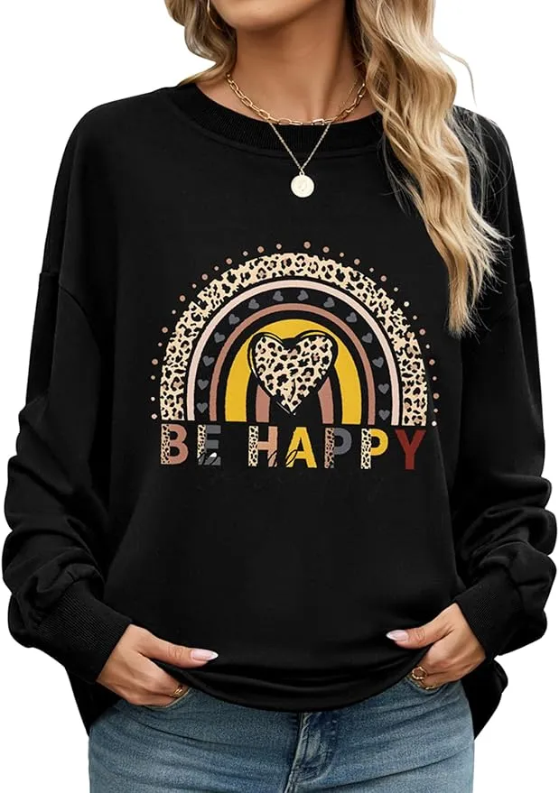 CMTOP Sudaderas Mujer sin Capucha Estampada Informal Camiseta Amplio Básico de Manga Larga