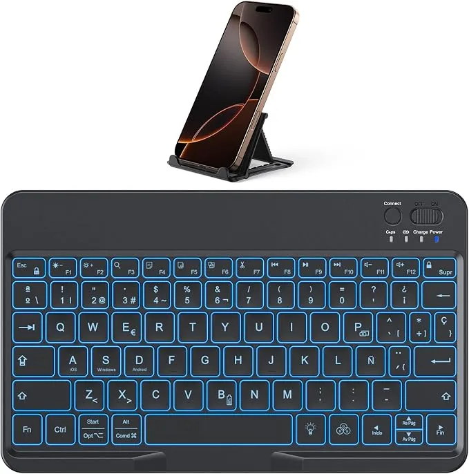 OMOTON Teclado Bluetooth Retroiluminado para iPad/Tablet con Soporte