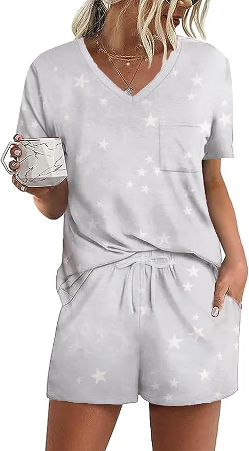 Ekouaer Conjunto de pijama manga corta para mujer ropa dormir dos piezas con bolsillos talla S