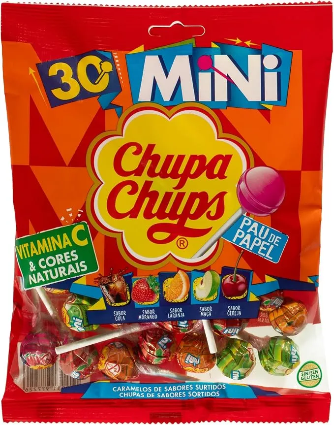 Chupa Chups Mini Caramelo con Palo, Sabores Variados, Bolsa 30 Unidades