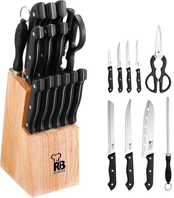 Renberg Tenessy Set Completo de 15 Piezas Cuchillos de Cocina con Taco de Madera