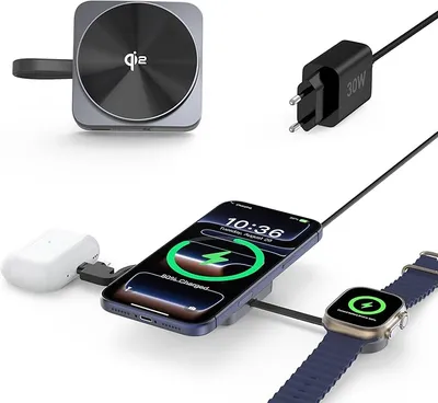 Cargador Inalámbrico Qi2 15W 3 En 1 Magsafe