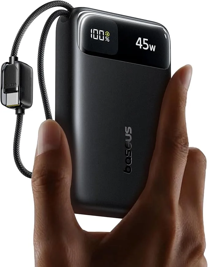 Baseus FC11 Powerbank 45W 20000mAh con 2 Cables USB-C Integrados y Carga Rápida