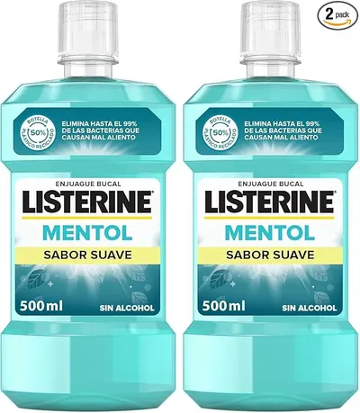 Listerine Enjuague Bucal, Mentol Sabor Suave, Sin Alcohol