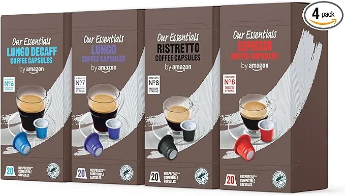 Paquete Variado Estándar de Cápsulas de Café Espresso de Plástico Compatibles con Nespresso, Tostado Medio, 80 Unidades