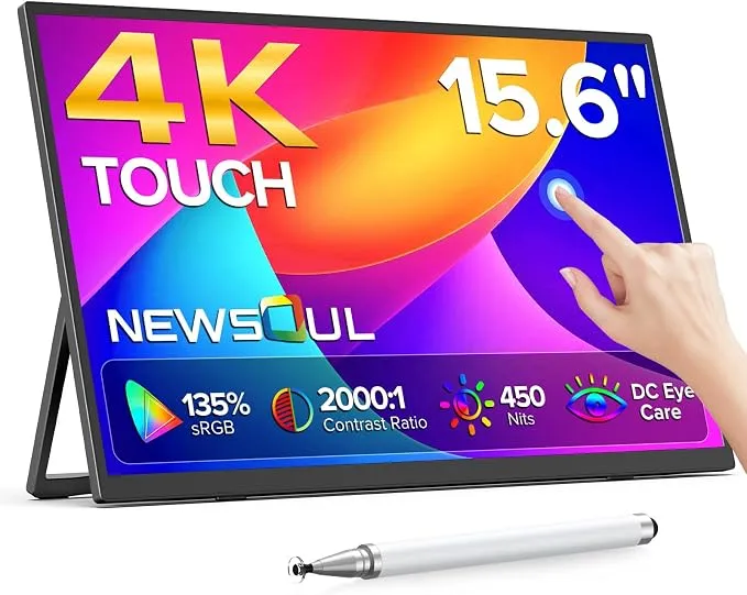 Monitor Portátil Táctil 4K Newsoul 15.6" IPS con USB-C y Lápiz Stylus
