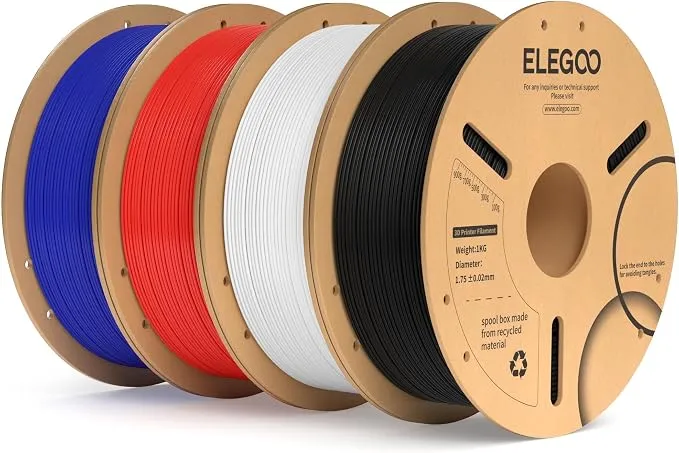 ELEGOO Filamento PLA+ 1.75mm 4KG (Negro, Blanco, Rojo, Azul Oscuro) para Impresora 3D