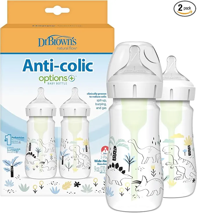 Dr. Brown's Pack 2 Biberones Anticólicos Boca Ancha Dinosaurio 270 ml