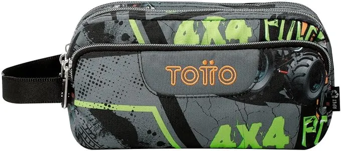 Estuche Escolar TOTTO Agapec Grande 3 Compartimentos - Diseño Truck Negro