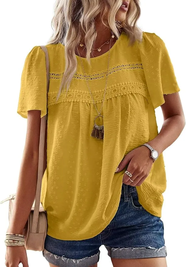 TUUHAW Top Verano Mujer Elegante Manga Corta Boho Amarillo