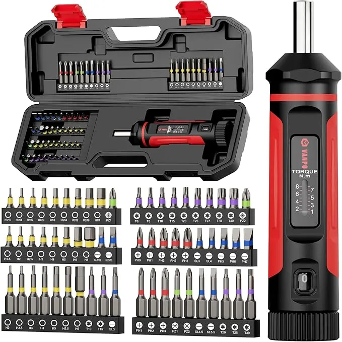 VANPO Destornillador Dinamométrico 1/4 con 60 Puntas