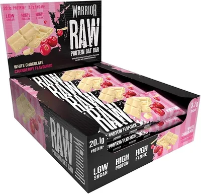 Barritas de proteÃna cruda Warrior Flapjack (20 g) - 12 x 75 g - Snack saludable de avena para el desayuno que aporta energÃa y crecimiento muscular (Chocolate blanco con arándanos)