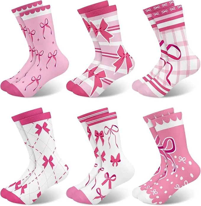 Queenshin 6 Pares Calcetines Niña Infantile Adorables Lazos Rosa Lunares Rayas Moda
