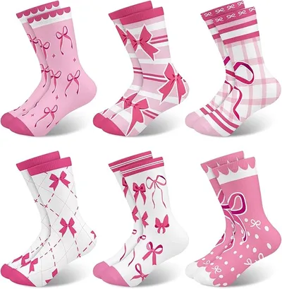 Queenshin 6 Pares Calcetines Niña Infantile Adorables Lazos Rosa Lunares Rayas Moda