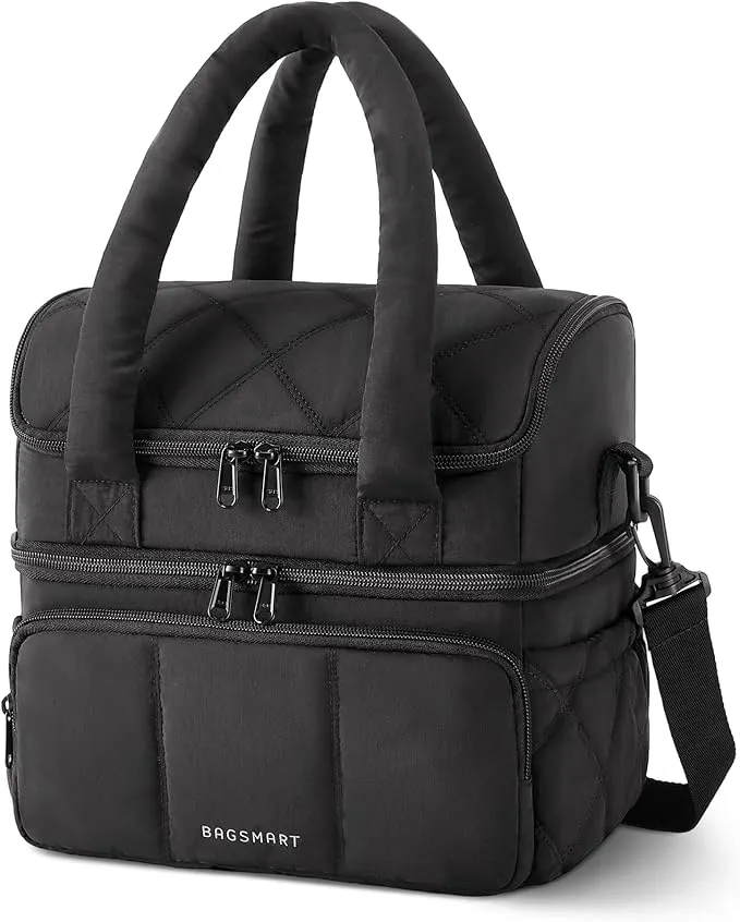 Bolsa de Almuerzo Isotérmica Bagsmart para Mujer, Doble Piso, Rosa