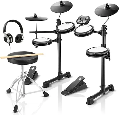 Donner DED-80 Batería Electrónica Musical de 7 Piezas con Parches de Malla,180 sonidos,Drum Throne, Headphone, Sticks,Kids Christmas Birthday Gift, 40 Melodics Lessons