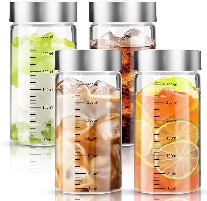 Pack 4 Botellas de Agua de Cristal 300ml con Tapa de Acero Inoxidable