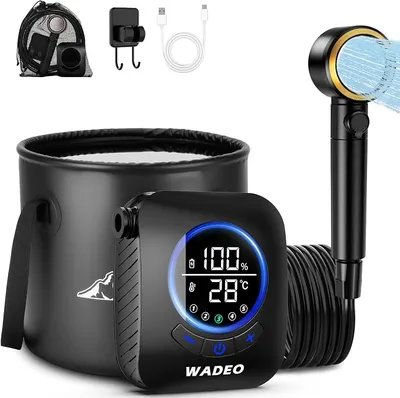 WADEO Ducha Portátil 20L Plegable con Bomba 8000 mAh y Pantalla LED