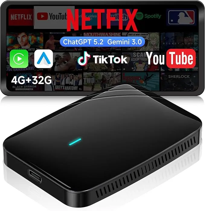 Adaptador inalámbrico para CarPlay y Android Auto con streaming
