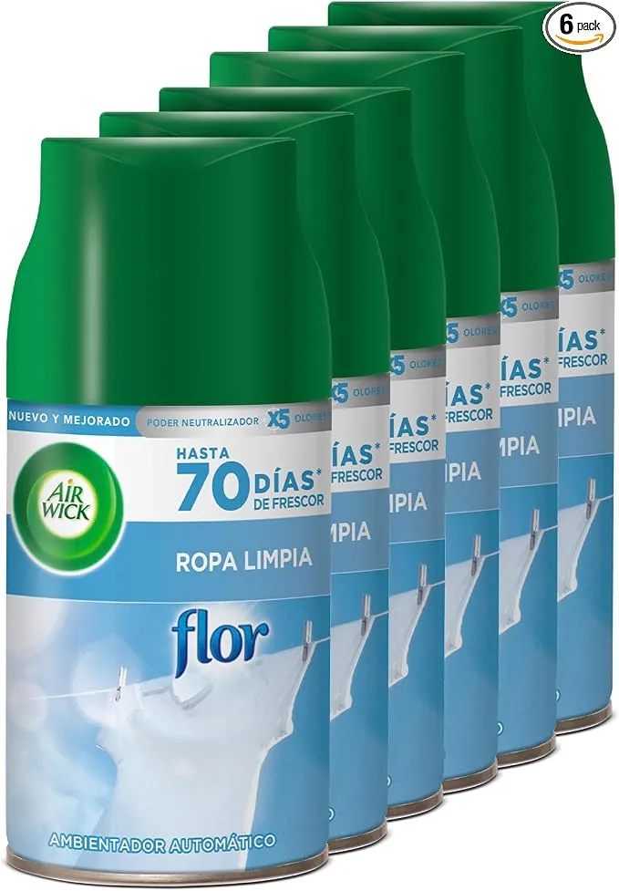 Air Wick Freshmatic Recambios Ambientador Automático Flor Ropa Limpia (6 x 250 ml)