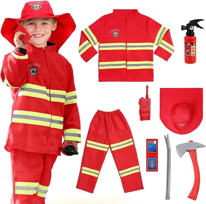 AYBUY Disfraz de Bombero Infantil con 8 Accesorios - Juego de Rol Educativo
