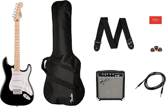 Guitarra Squier Sonic Stratocaster Negra con Amplificador y Accesorios