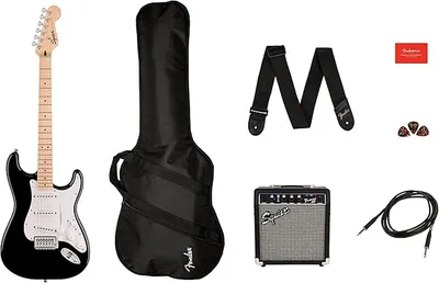 Guitarra Squier Sonic Stratocaster Negra con Amplificador y Accesorios