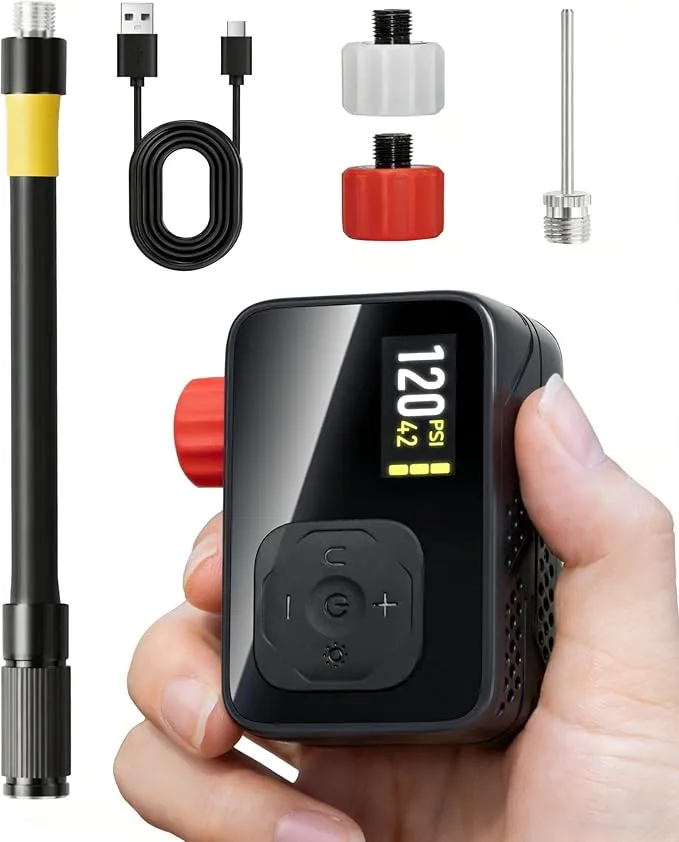 Bomba de Aire Eléctrica Portátil 120 PSI para Bicicletas con Medidor Digital