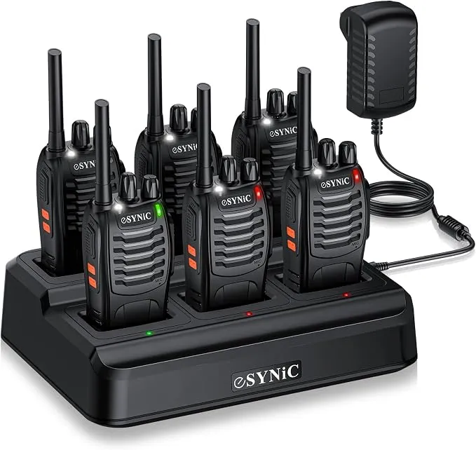 Pack 6 Walkie Talkies eSynic con Auriculares y Carga Rápida