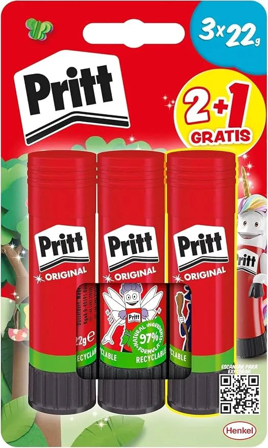 Pegamento Pritt Stick Original - Barra Adhesiva para Manualidades Escolares