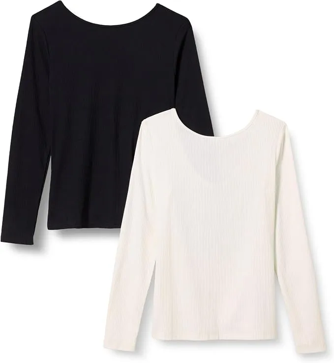 Amazon Essentials Mujer Camiseta de Punto Trenzado Ajustada Manga Larga Espalda Descubierta