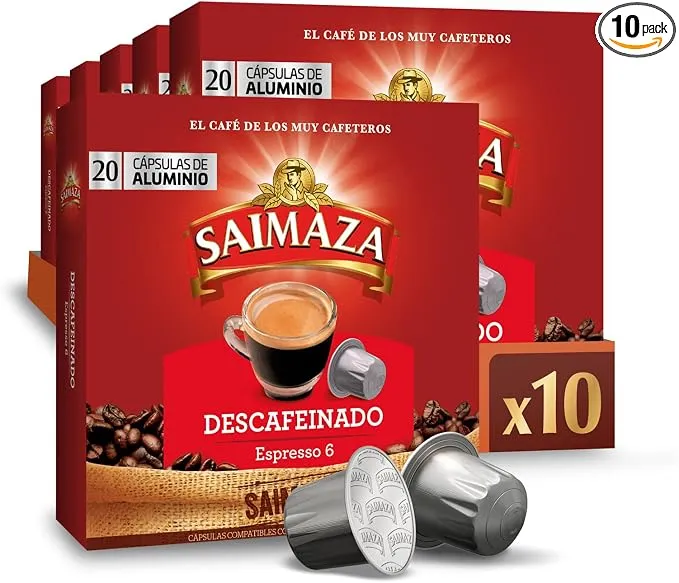 Saimaza Café Descafeinado Espresso 6 - 200 cápsulas de aluminio compatibles con máquinas Nespresso