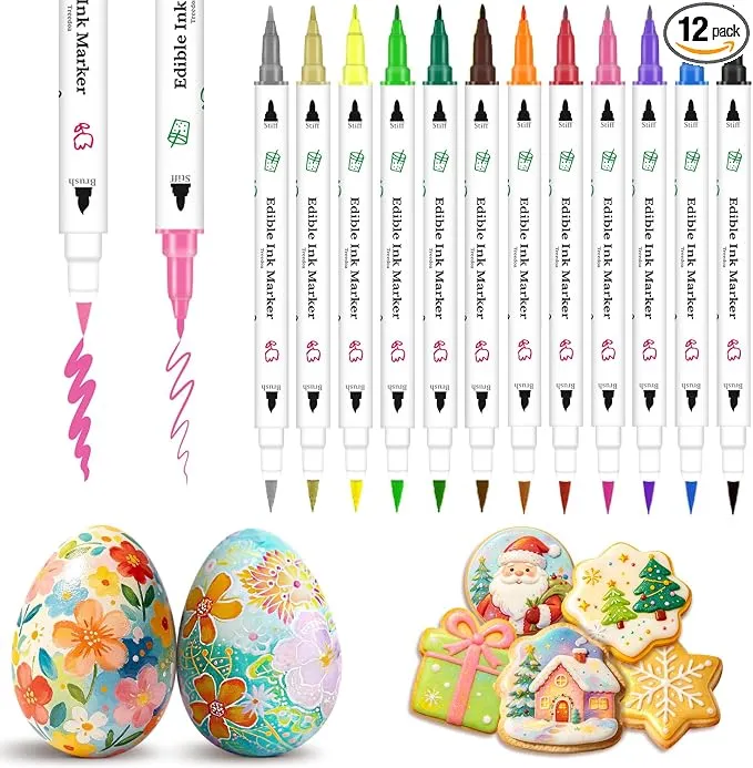 Rotuladores Comestibles Repostería, 12 Colores para Decorar Fondant y Chocolate