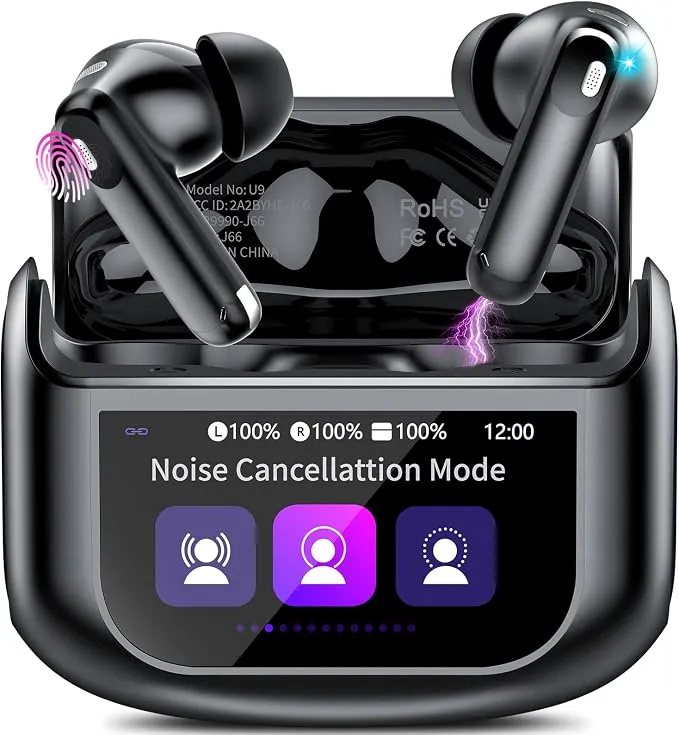 Thunelec Auriculares Inalámbricos con Cancelación de Ruido ANC+ENC y Pantalla Táctil