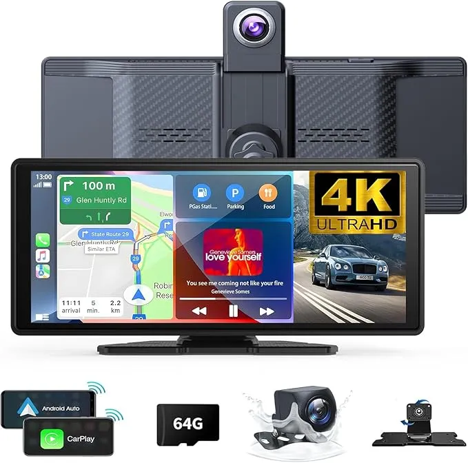 Pantalla Inalámbrica para Coche 10.26" con Carplay, Cámara 4K y GPS