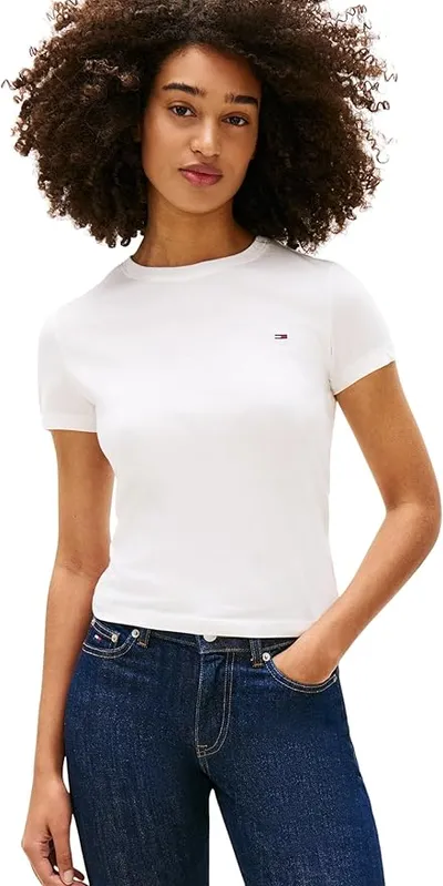 Tommy Jeans - Camiseta con cuello en C para mujer