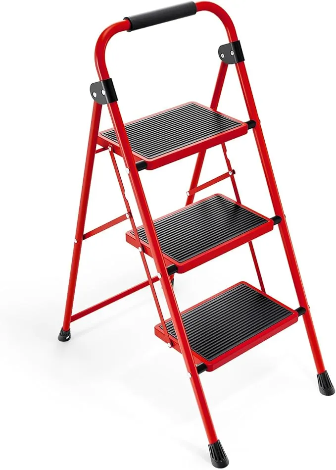 Escalera Plegable KINGRACK 3 Peldaños con Asa y Bloqueo de Seguridad