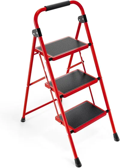 Escalera Plegable KINGRACK 3 Peldaños con Asa y Bloqueo de Seguridad