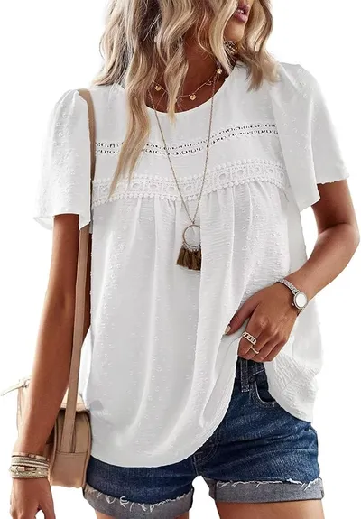 TUUHAW Blusa con Cuello Redondo Boho Verano Camiseta Mujer