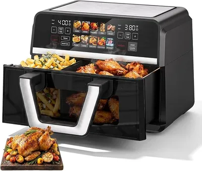 Freidora de Aire de Cristal 10 en 1 con Ventana 360° y 2500W
