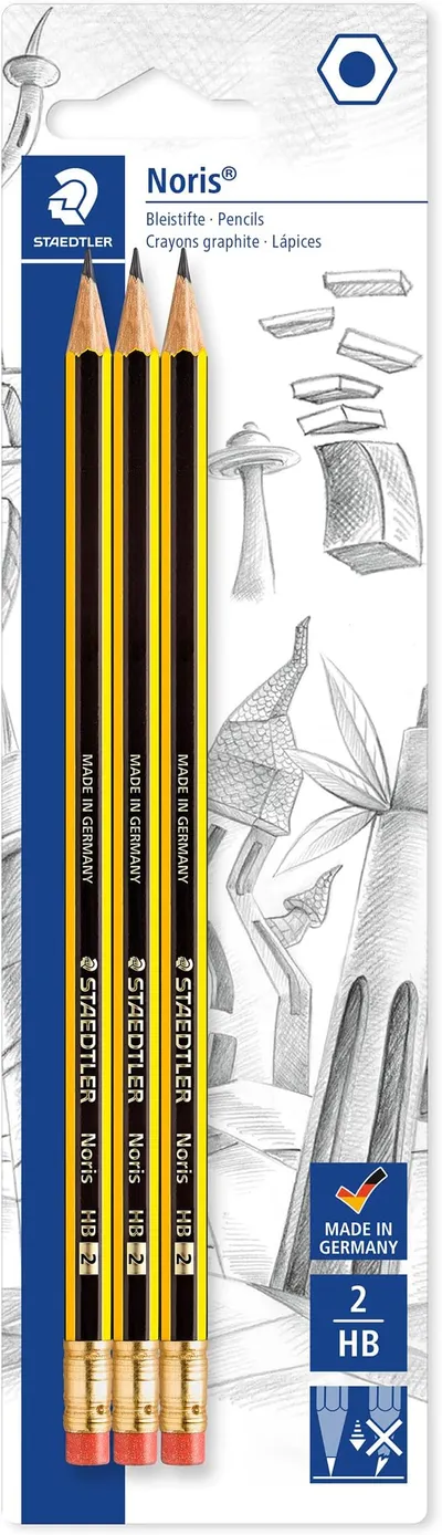 STAEDTLER Noris 122 Lápices con goma – HB, pack 3