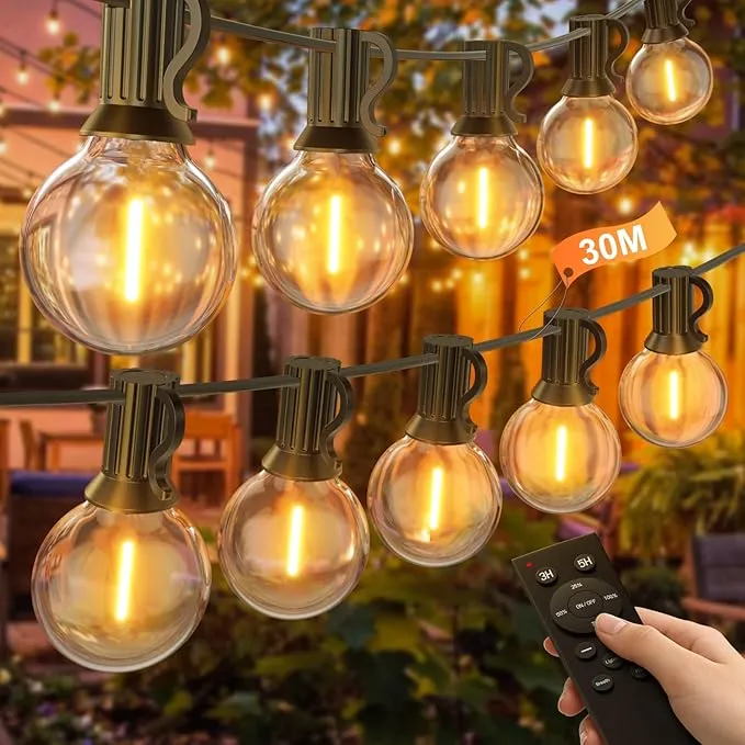 Guirnalda de Luces LED para Exterior de 30M, Regulable con Mando, Impermeable