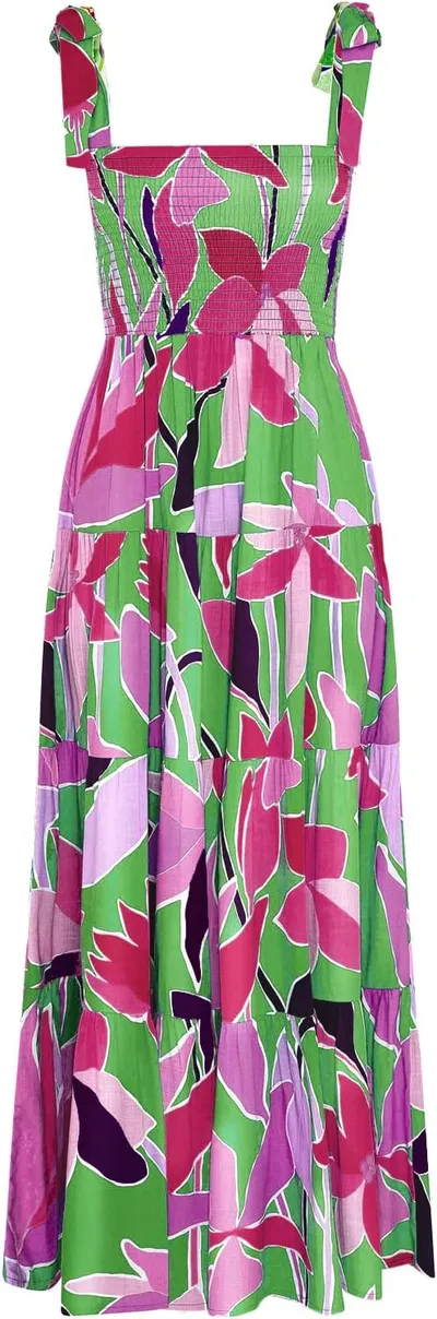 kinstell - Vestido Largo de Verano para Mujer, Estilo Bohemio, con Tirantes de Espagueti, Cuello Cuadrado, Volantes, Casual, para Playa, Fiesta, Vestido Largo talla S