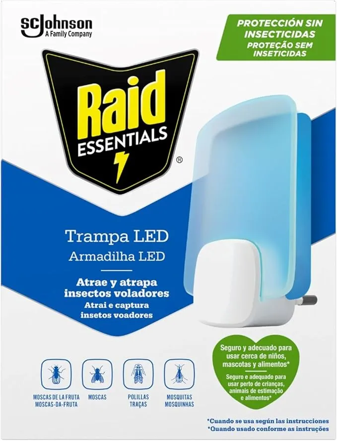 Raid Essentials Luz Azul Trampa LED Antimoscas y Antipolillas