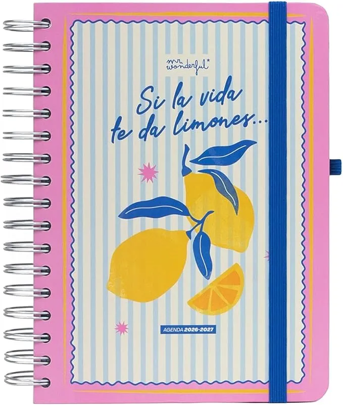 Mr. Wonderful Agenda Escolar 2026-2027 Diaria con Espiral y Pegatinas