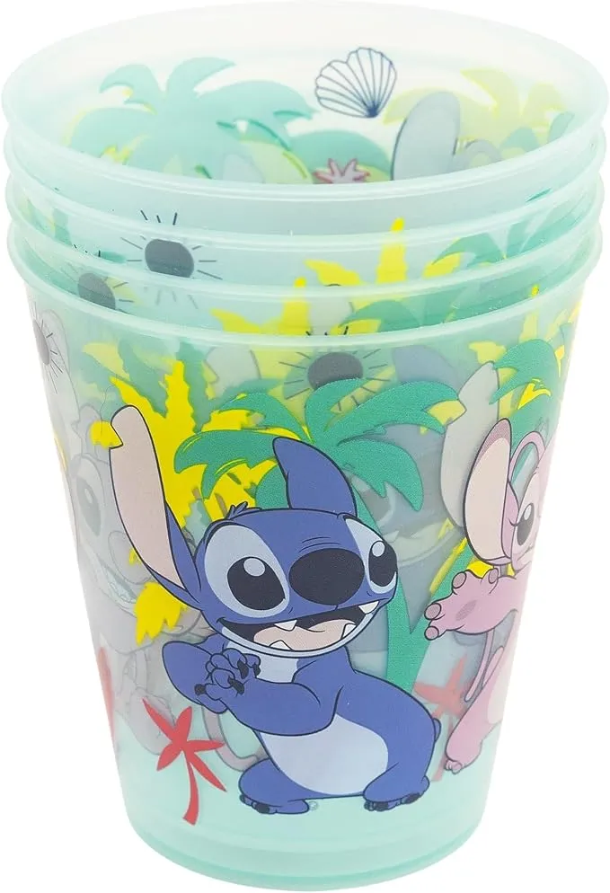 Lote de 4 Vasos Infantiles de Plástico 'Stitch' 285ml, Libres de BPA